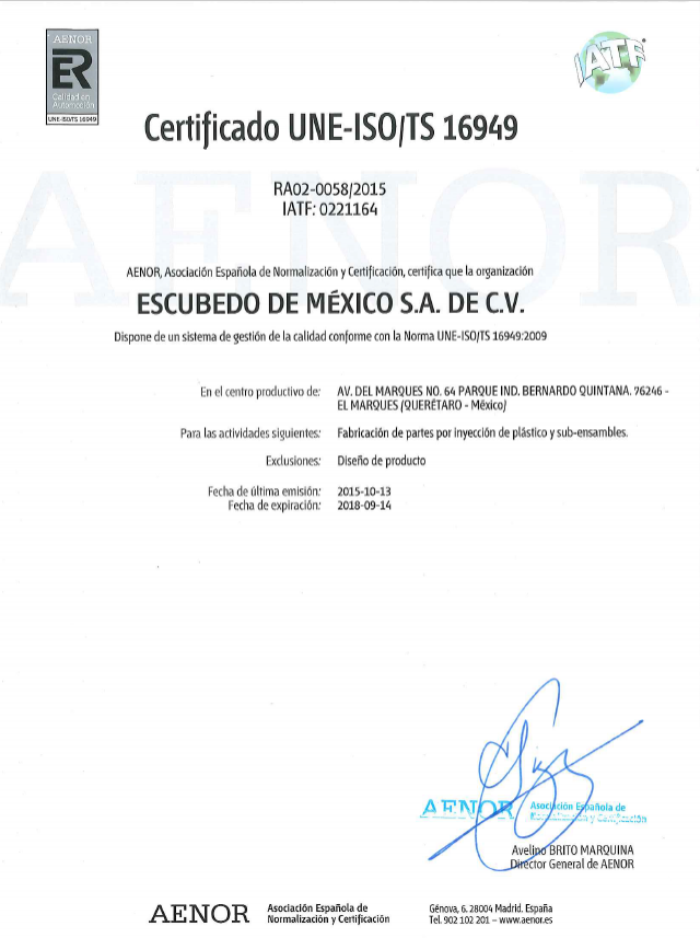 Escumex aconsegueix la certificació TS-16949